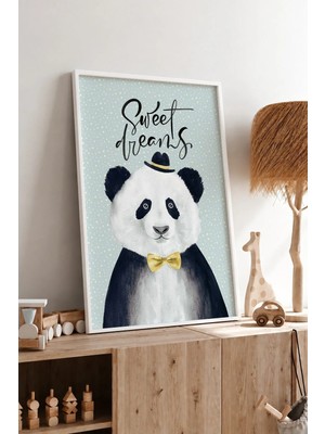 Tatlı Rüyalar Panda Çerçeveli Mdf Tablo Poster Bebek Odası Duvar Dekoru Hediye