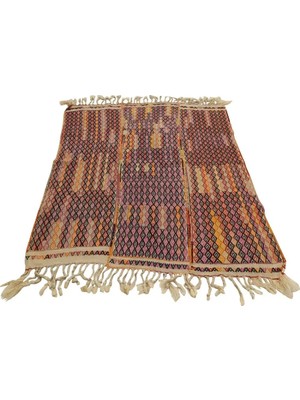 Etnik Bulvar Yün Kahverengi El Dokuması Kilim 128 x 152 cm
