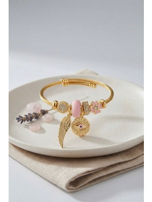 Epilons Pembe Göz Model Gold Renk Charmlı Bileklik TJ-BB8679