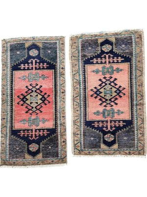 Etnik Bulvar Yün Pembe El Dokuması Halı 2 Parça Set 49 x 81 cm