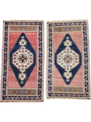 Etnik Bulvar Uşak Yün Pembe El Dokuması Halı 2 Parça Set 57 x 100 cm