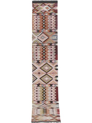 Etnik Bulvar Uşak Yün Kahverengi El Dokuması Kilim 80 x 426 cm