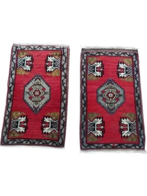 Etnik Bulvar Uşak Yün Kırmızı El Dokuması Halı 2 Parça Set 53 x 87 cm