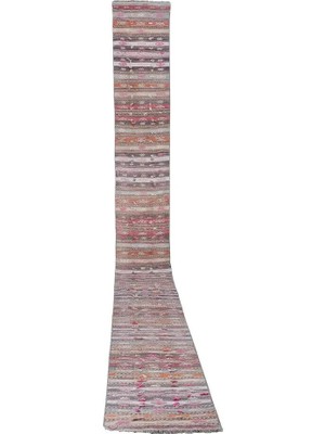 Etnik Bulvar Yün Bej El Dokuması Kilim 54 x 703 cm