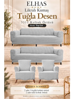 ELHAS Likralı Kumaş Tuğla Desen 3311 Koltuk Örtüsü | Kanepe, Koltuk Kılıfı | Yıkanabilir, Esnek ( 1 Adet )