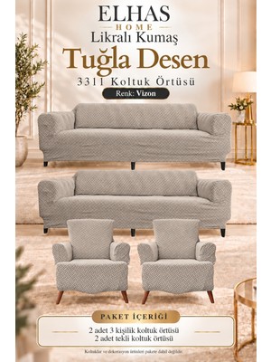 ELHAS Likralı Kumaş Tuğla Desen 3311 Koltuk Örtüsü | Kanepe, Koltuk Kılıfı | Yıkanabilir, Esnek ( 1 Adet )