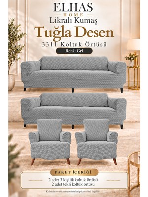 ELHAS Likralı Kumaş Tuğla Desen 3311 Koltuk Örtüsü | Kanepe, Koltuk Kılıfı | Yıkanabilir, Esnek ( 1 Adet )