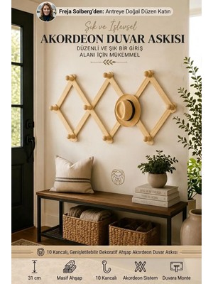 Transformacion Dekoratif Ahşap Akordeon Duvar Askısı 10 Kancalı Açılır Kapanır Portmanto Askılık 722371