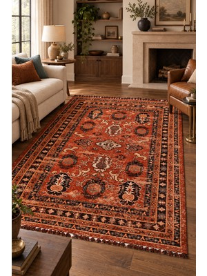 Modanı Seç Ronek Derhan Kiremit Nostaljik Kilim Robot Süpürge Uyumlu Saçaklı Oturma Odası Salon Halısı
