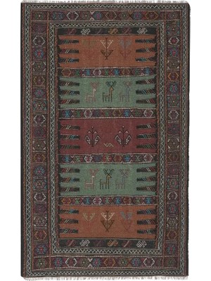 Etnik Bulvar Yün Kahverengi El Dokuması Kilim 102 x 163 cm