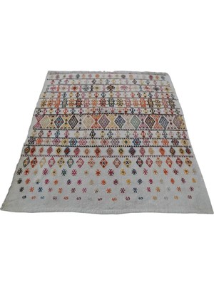 Etnik Bulvar Yün Beyaz El Dokuması Kilim 93 x 100 cm