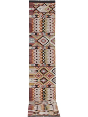 Etnik Bulvar Yün Kahverengi El Dokuması Kilim 81 x 450 cm
