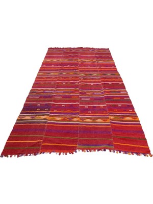 Etnik Bulvar Yün Kırmızı El Dokuması Kilim 151 x 246 cm