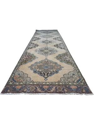 Etnik Bulvar Uşak Yün Gri El Dokuması Halı 113 x 388 cm