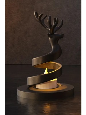 3D Baskı Spiral Ren Geyiği Mumluk Yılbaşı Dekoratif Ren Geyiği Tealight Mum Tutucu - Siyah
