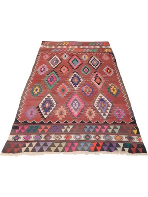 Etnik Bulvar Yün Kahverengi El Dokuması Kilim 152 x 232 cm