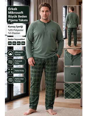 Pijamoni Pjm Erkek Battal Beden Mikrosoft Düğmeli Yaka Kışlık Pijama Takımı 6415/2 - 1 Adet