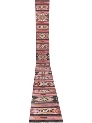 Etnik Bulvar Yün Pembe El Dokuması Kilim 70 x 700 cm