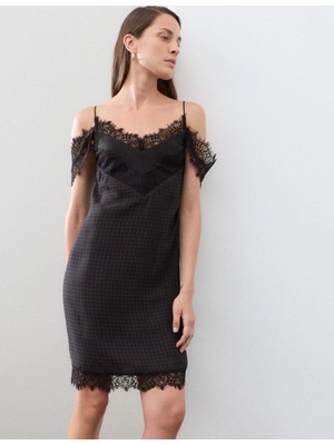 Marks & Spencer Dantel Detaylı Ekose Mini Elbise