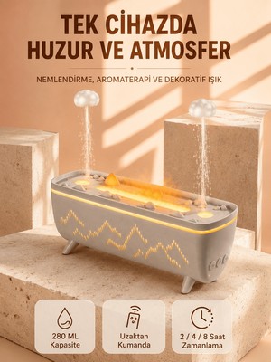 Str Store Aroma Difüzörü 280 ml Yağmur Damlası Efektli Hava Nemlendirici Uzaktan Kumandalı LED Işıklı