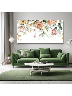Panoramik Kanvas Duvar Tablosu Sarı Beyaz Pembe Çiçek Dizaynı, 100 x 50