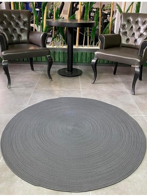 Mavaux Antrasit Jüt Yuvarlak Hasır Görünümlü Klasik Halı Kilim Antrasit 70 x 70