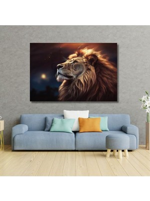 Tekli Yatay Kanvas Duvar Tablosu Ay Işığı ve Aslan Portresi, 70 x 50