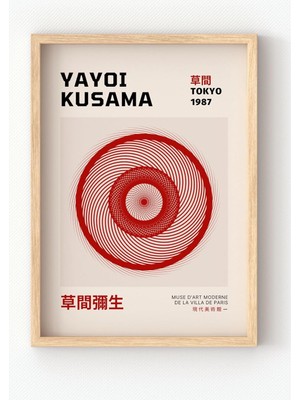 Ahşap Çerçeveli Yayoi Kusama “tokyo 1987” Poster – Modern Japon Sanatı Duvar Tablosu Kırm