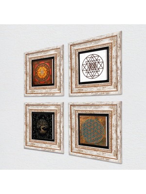 Pinecone Stone Yaşam Çiçeği, Sri Yantra, Hayat Ağacı Taş Duvar Tablosu - Çerçeveli Taş Tab