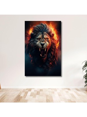 Tekli Dikey Kanvas Duvar Tablosu Puslu Kırmızı Aslan Portresi, 60 x 90