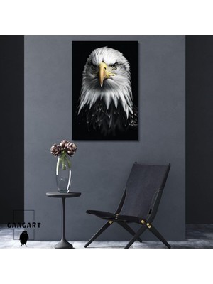 Tekli Dikey Kanvas Duvar Tablosu Siyah Beyaz Kara Kartal Karşıdan, 100 x 150