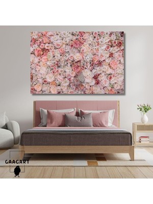 Tekli Yatay Kanvas Salon Duvar Tablosu Pembe Tonlarda Çiçek, 60 x 40