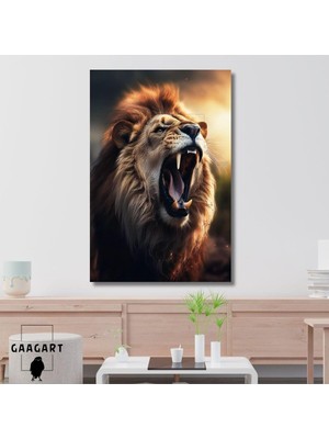 Tekli Dikey Kanvas Duvar Tablosu Hırçın Aslan Portresi, 100 x 150