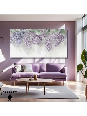 Panoramik Kanvas Duvar Tablosu Mor Salkımlı Çiçek Görseli, 100 x 50