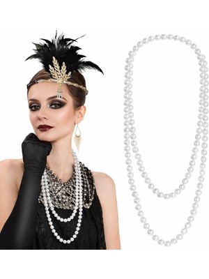 Uravas Store Vintage Uzun Beyaz Inci Kolye 155-160 cm Parti Aksesuarı