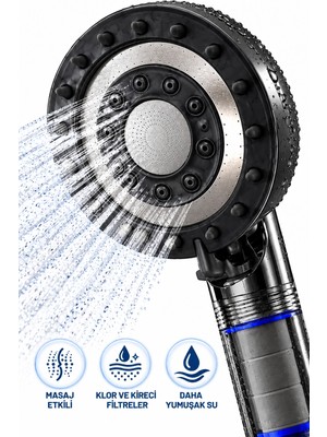 Uravas Store Ergonomik Masajlı Duş Başlığı 5 Fonksiyonlu Filtreli Su Akışı