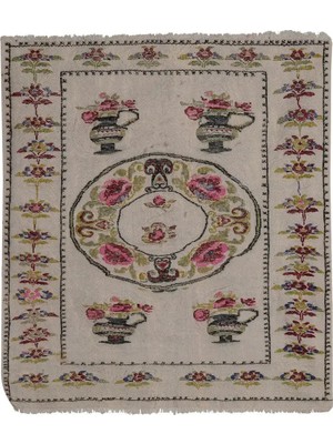 Etnik Bulvar Yün Bej El Dokuması Kilim 90 x 104 cm