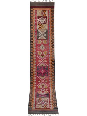 Etnik Bulvar Yün Pembe El Dokuması Kilim 87 x 510 cm