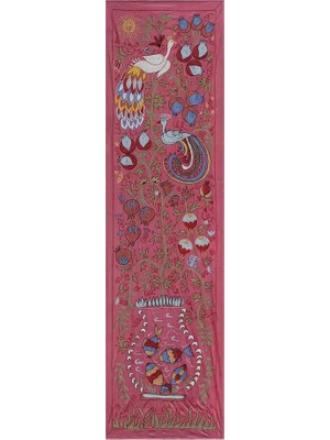 Etnik Bulvar Suzani Ipek Kırmızı Masa Örtüsü 54 x 190 cm