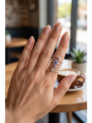 Uravas Store Pirinç Gümüş Renk Spiral Nazarlı Model Kadın Yüzük TJ-BYK4317