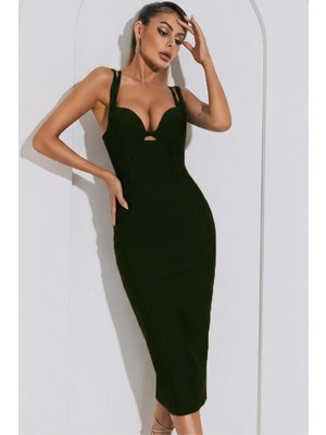 Lior Design V Yaka Elbise Midi Askılı