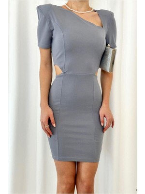 Lior Design Krep Yaka Mini Elbise V Kumaş Abiye