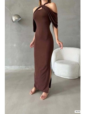 Lior Design Simli Dekolteli Elbise Kumaş Askılı