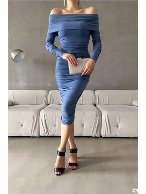 Lior Design Esnek Elbise Kumaş Midi Abiye Straplez Sandy