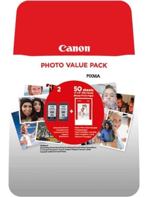 Canon Pg-46/cl-56 Orijinal Photo Value Pack 9059B003, 300 Sayfa Baskı, Kırmızı