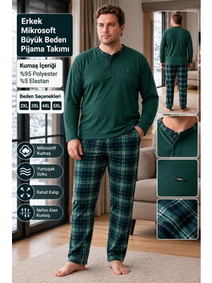 Pijamoni Pjm Erkek Battal Beden Mikrosoft Düğmeli Yaka Kışlık Pijama Takımı 6415/5 - 1 Adet