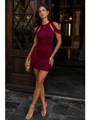 Lior Design Kadın Yaka Mini Elbise Bisiklet