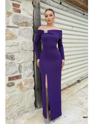 Lior Design Esnek Elbise Kumaş Taş Abiye Detaylı Straplez Krep