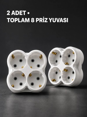 sbodurhome Duvar Tipi 4 Çıkışlı Priz Çoğaltıcı Kablosuz Kompakt Tasarım 2 Adet