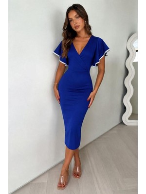 Lior Design V Volanlı Yaka Elbise Kollu Kısa Abiye